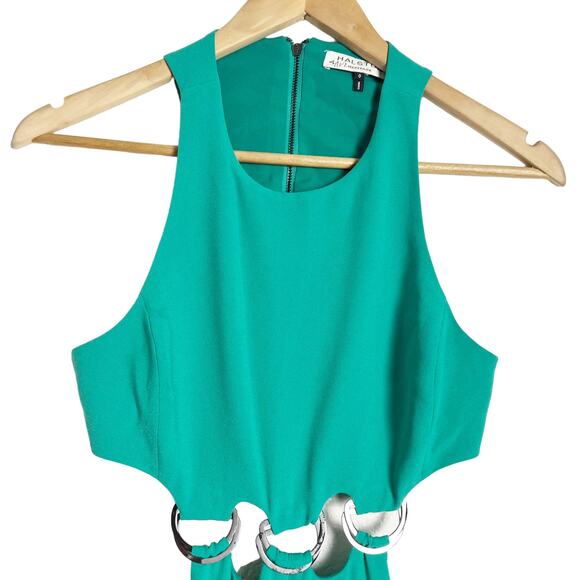 Halston Heritage Green Cutout Wide Leg Jumpsuit Size 0 - Picture 4 of 8